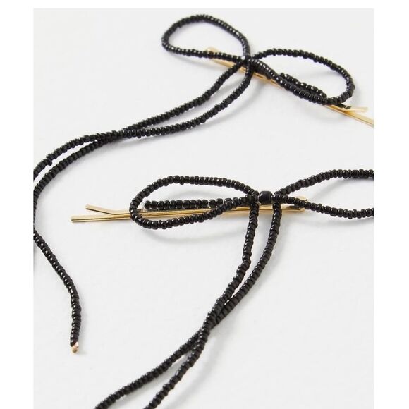 NWT Free People Black Dainty Beaded Bow Pins - Picture 2 of 5